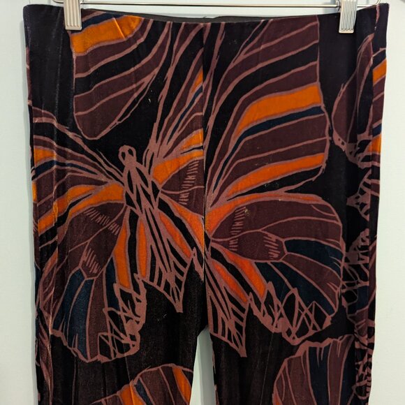 Free People Printed Velvet Pull-On Flare Pants - Purple/Orange/Black - Size S - Picture 2 of 4